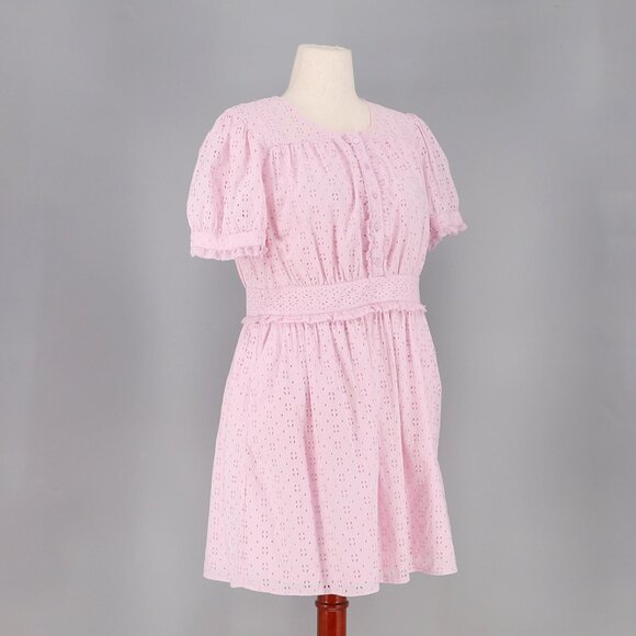 J.CREW Ruffle Button-Front Eyelet Mini Dress in Pink Frosty Lavender Size 12 - Picture 3 of 10